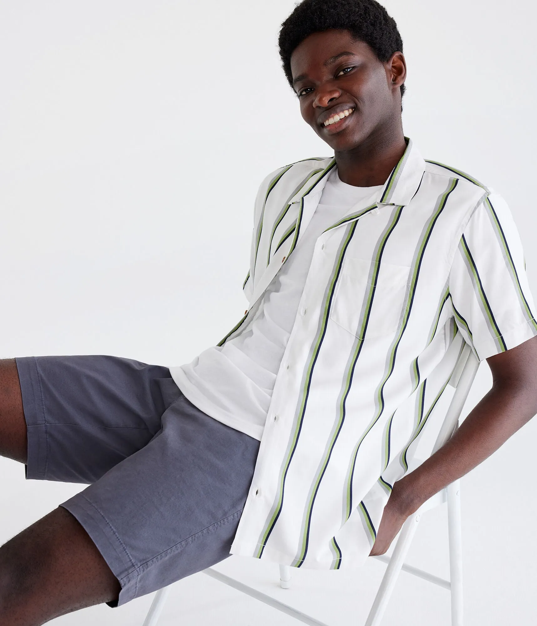 Chemise de camp à rayures verticales pour hommes Aeropostale - Blanc - Taille XS - Viscose - Mode adolescent & Vêtements Crème Aeropostale