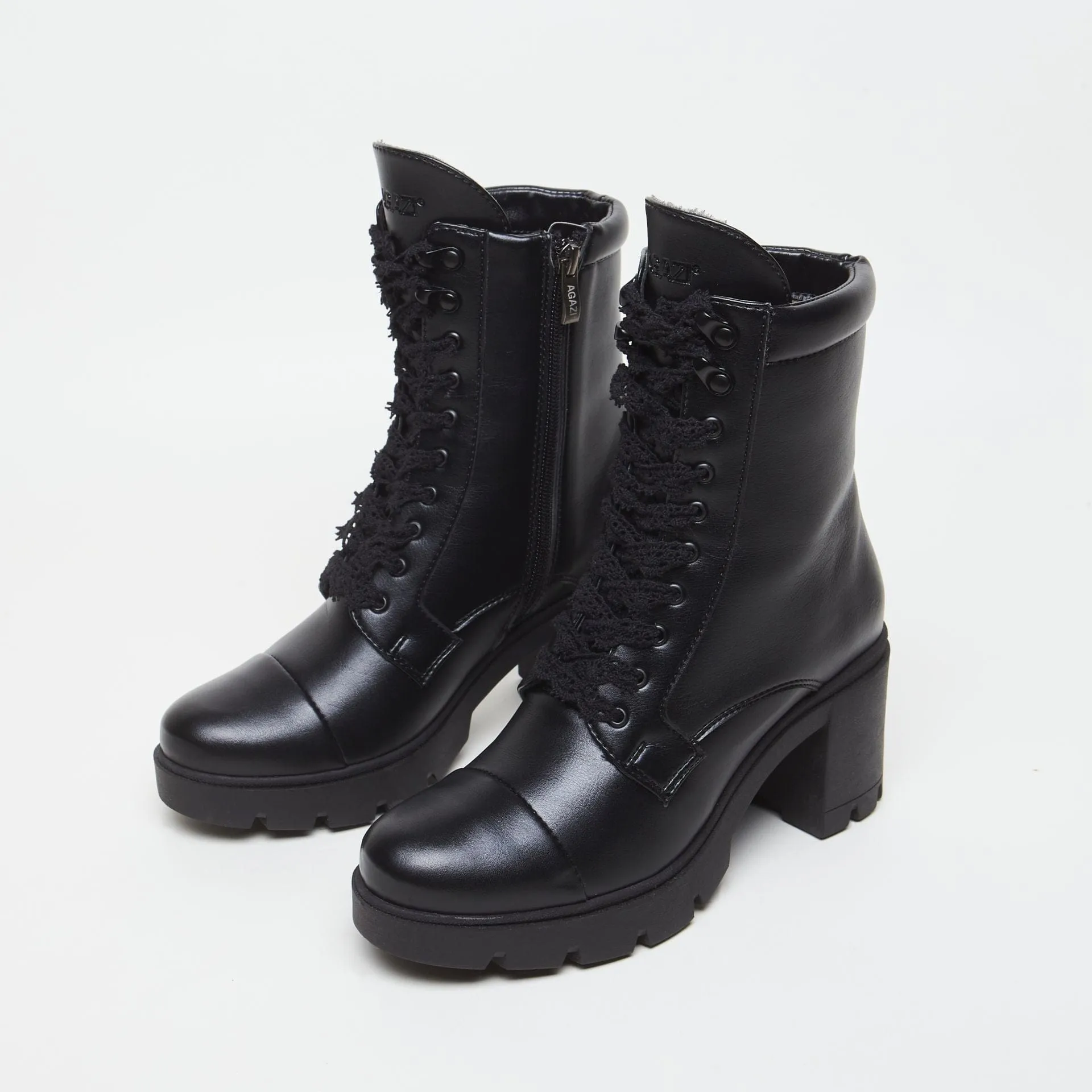 Bottes à lacets en similicuir vegan Aga | Noir
