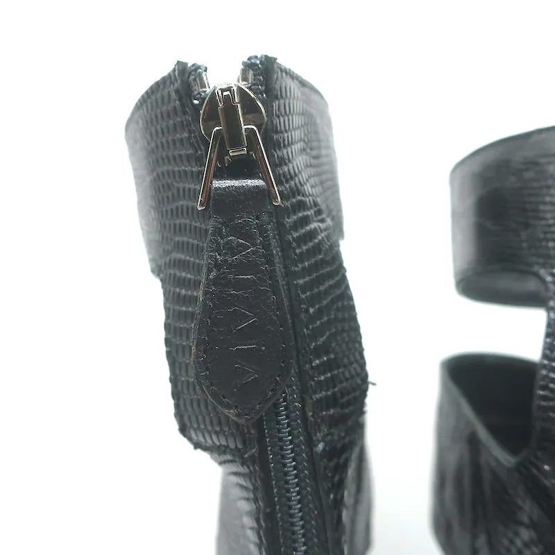 Bottes Plateforme Alaia à Découpes en Cuir Noir Imprimé Lézard Taille 38.5