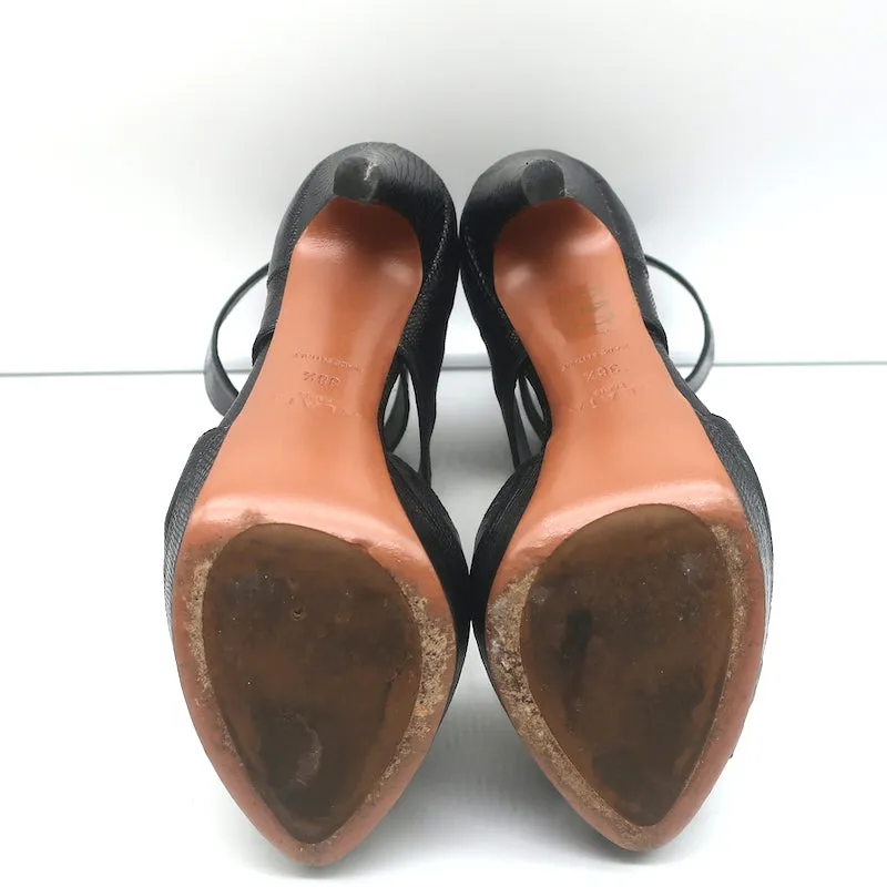 Bottes Plateforme Alaia à Découpes en Cuir Noir Imprimé Lézard Taille 38.5