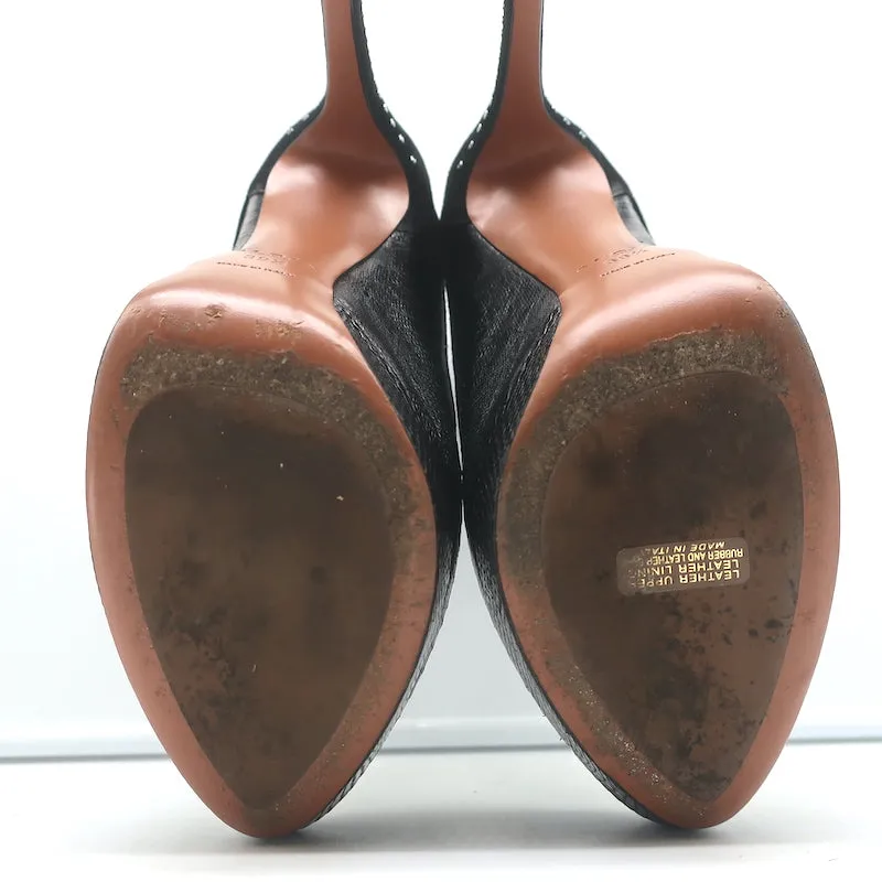 Bottes Plateforme Alaia à Clous en Suède Noir & Cuir Grainé Lézard Taille 39.5