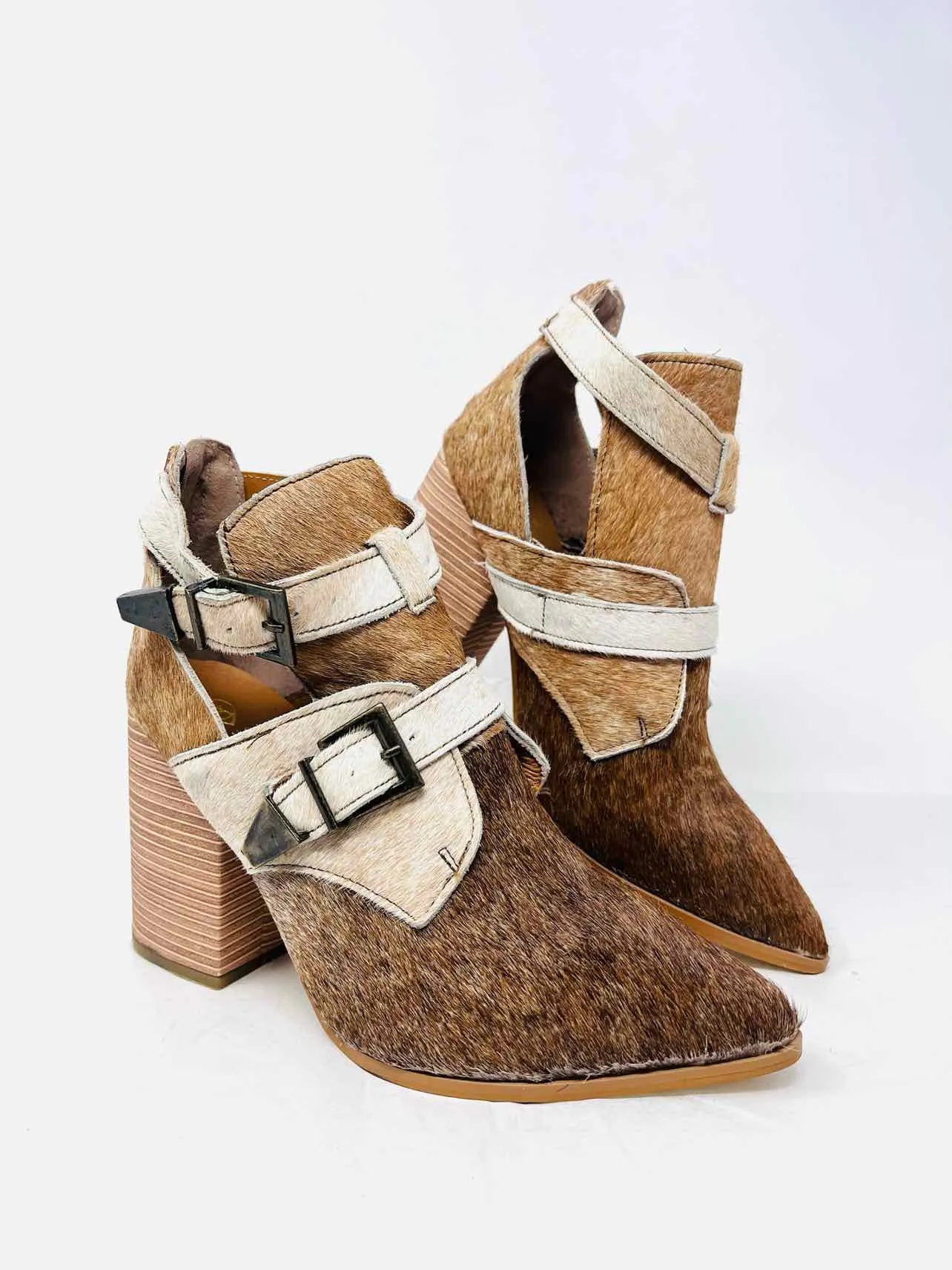 Bottes Alcala Taille 7.5 Marron/Beige Boucle(s) Chaussures en Poil de Vache Bottes Cheville