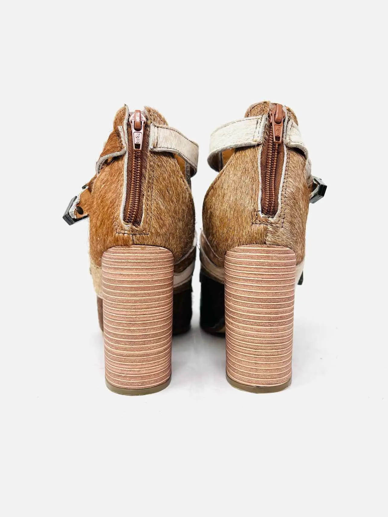 Bottes Alcala Taille 7.5 Marron/Beige Boucle(s) Chaussures en Poil de Vache Bottes Cheville