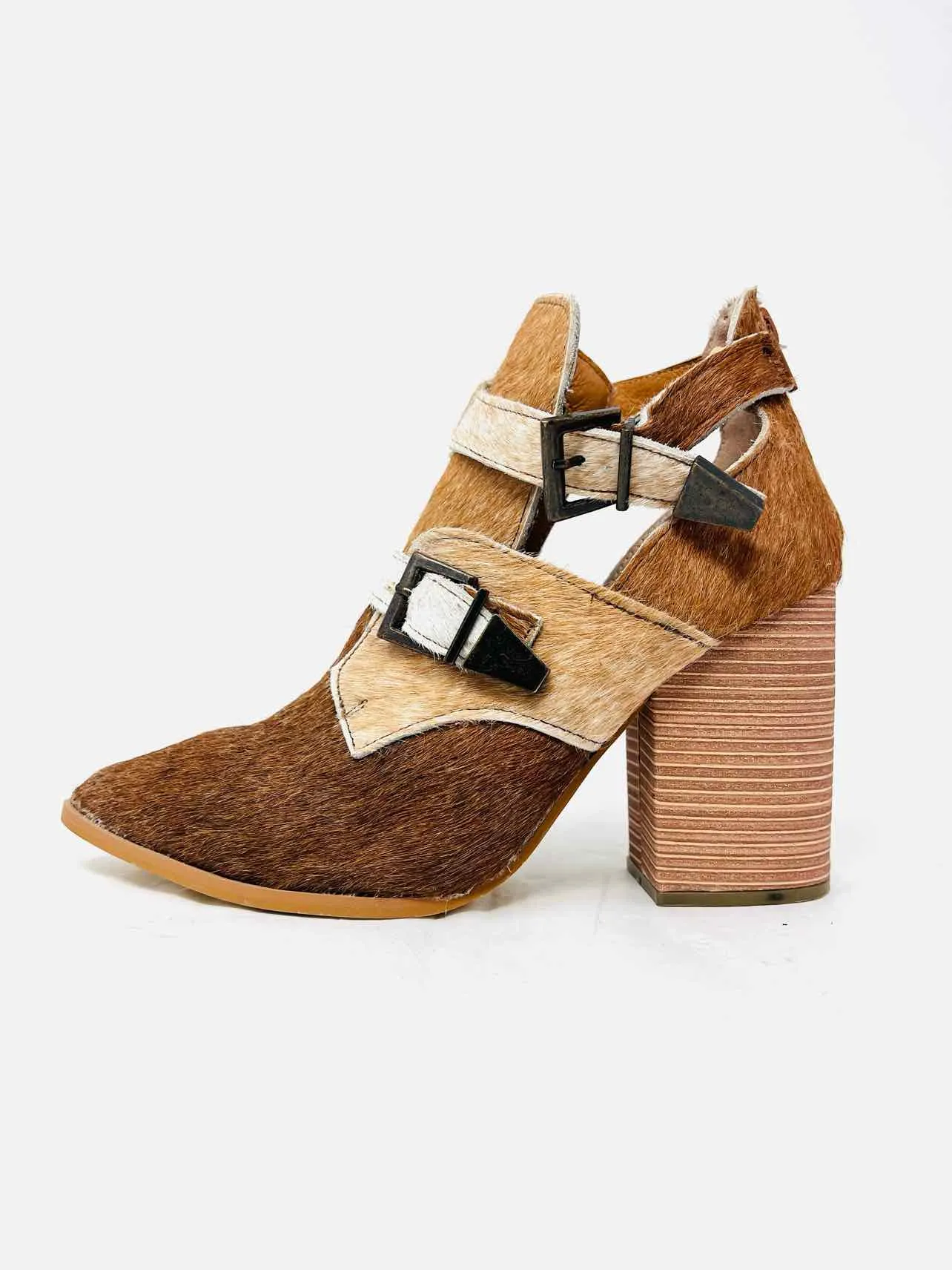 Bottes Alcala Taille 7.5 Marron/Beige Boucle(s) Chaussures en Poil de Vache Bottes Cheville