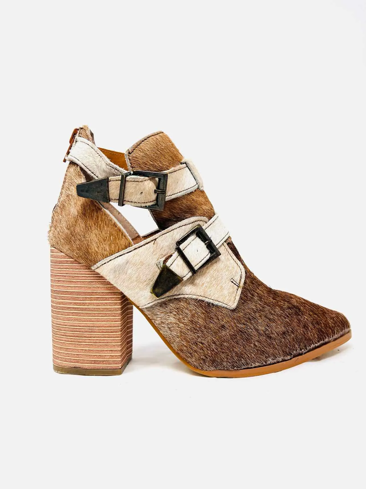 Bottes Alcala Taille 7.5 Marron/Beige Boucle(s) Chaussures en Poil de Vache Bottes Cheville