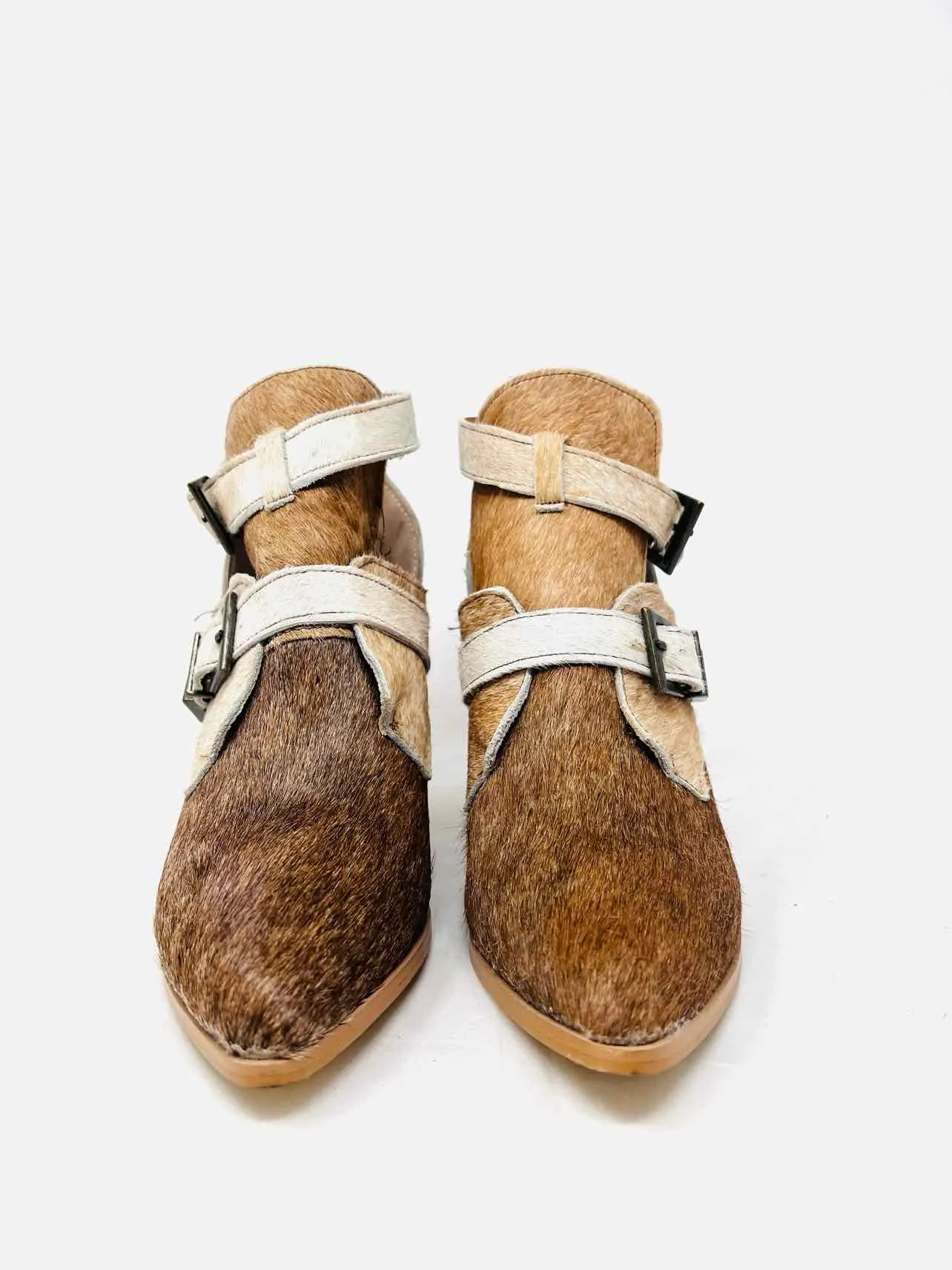 Bottes Alcala Taille 7.5 Marron/Beige Boucle(s) Chaussures en Poil de Vache Bottes Cheville