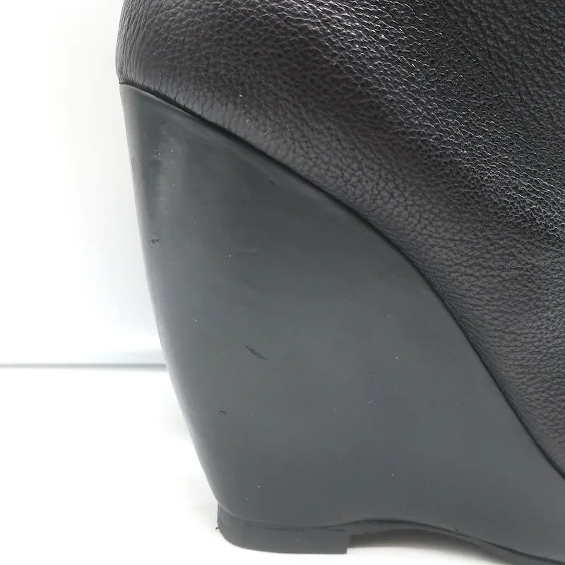 Balenciaga Bottes à cheville à plateforme pliante en coin en cuir grainé noir Taille 41