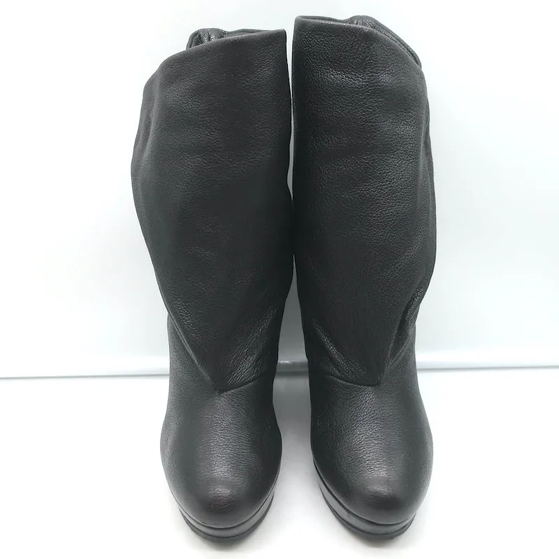 Balenciaga Bottes à cheville à plateforme pliante en coin en cuir grainé noir Taille 41