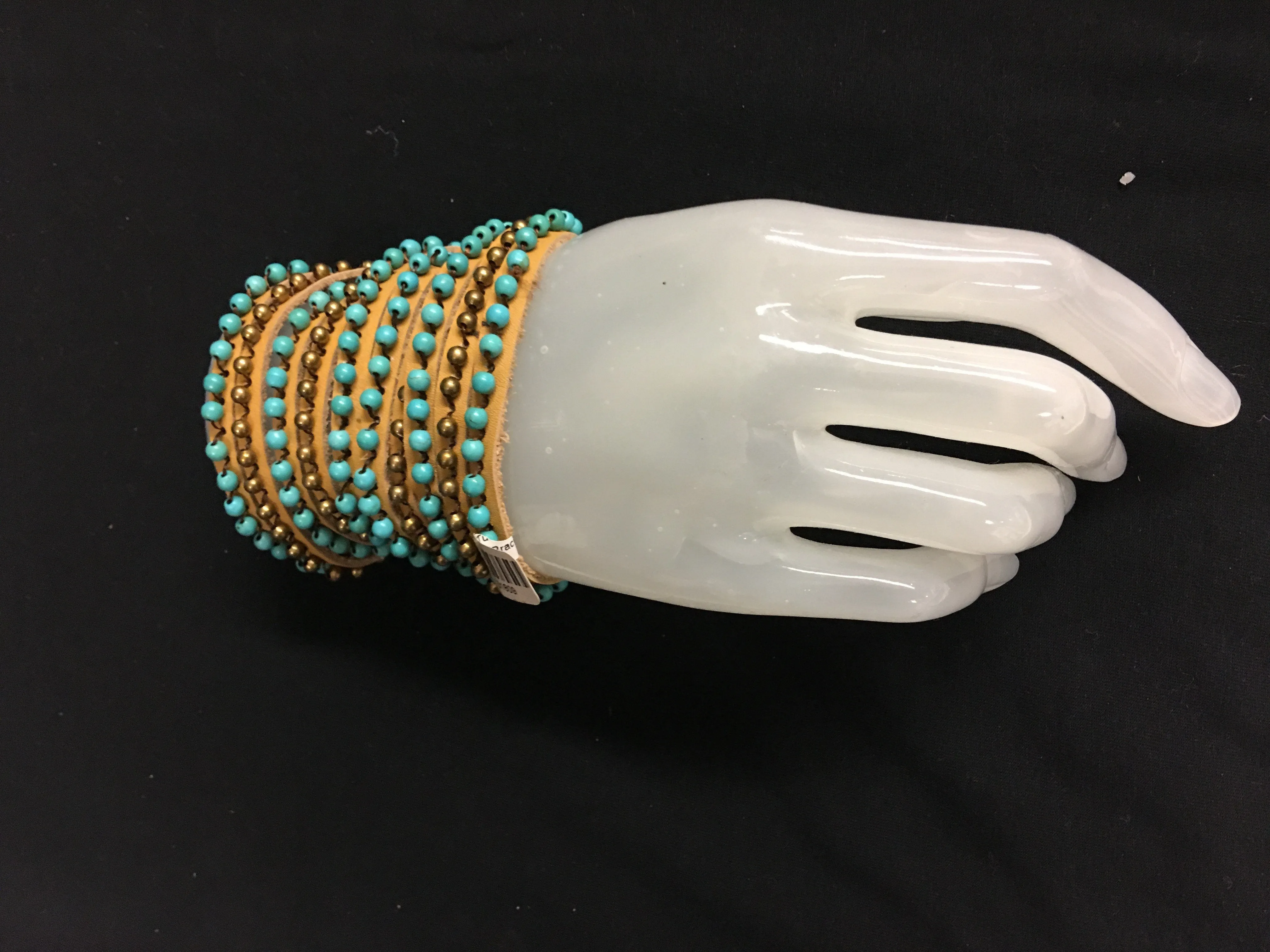 Bracelet en cuir enroulé Bali Queen à cinq brins Beige/Turquoise