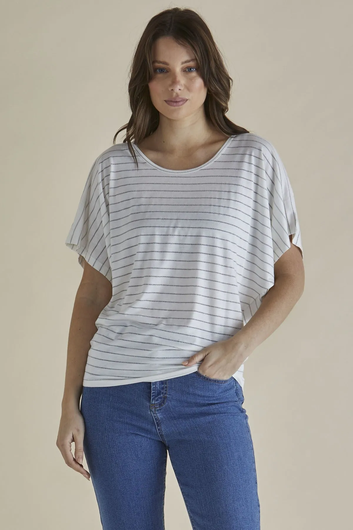 Betty Basics Maui Tee Rayure Lurex Blanc