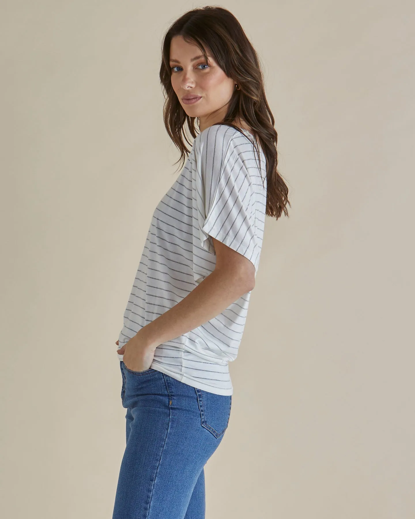 Betty Basics Maui Tee Rayure Lurex Blanc