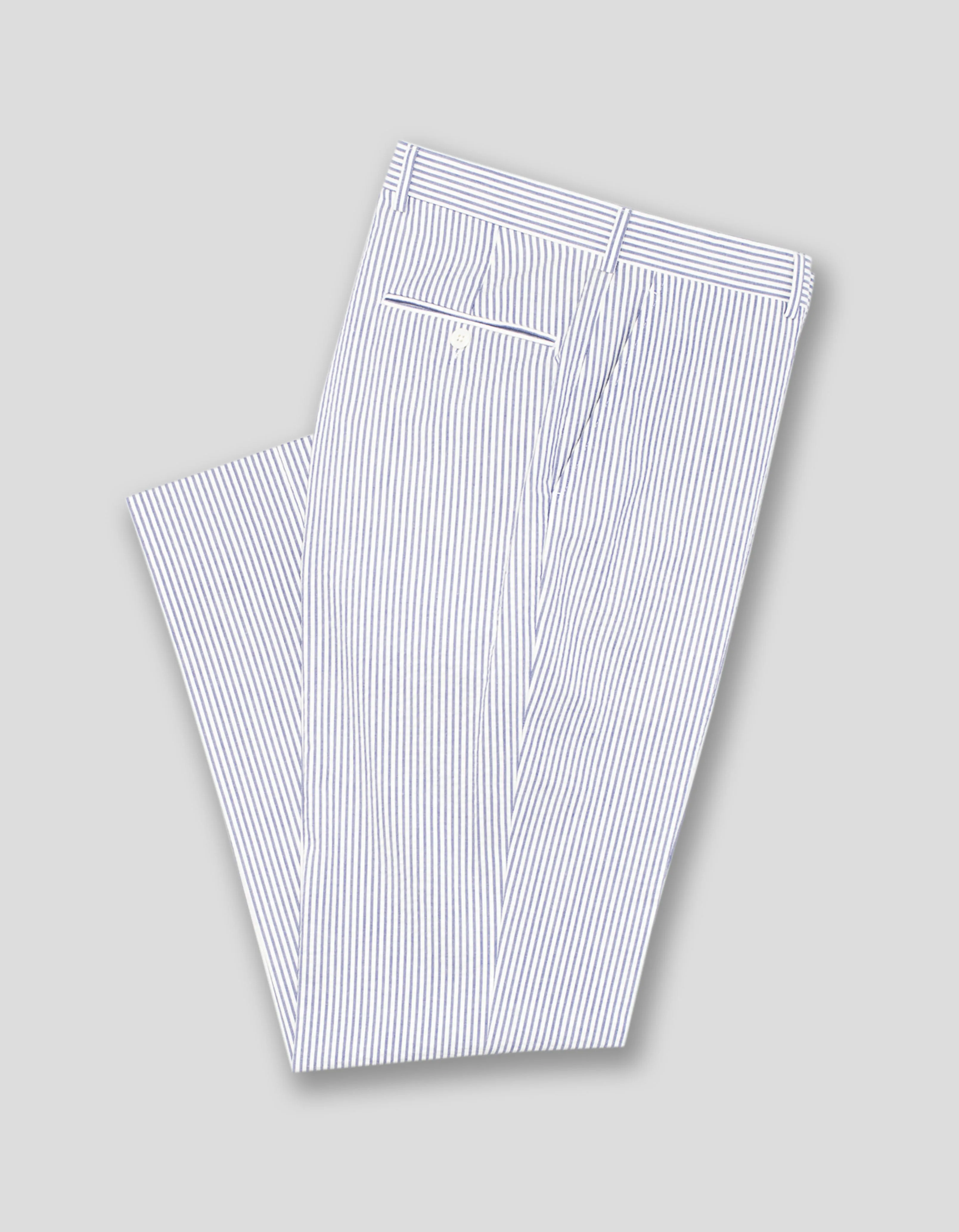 PANTALON EN SEERSUCKER BLEU ET BLANC - COUPE CLASSIQUE