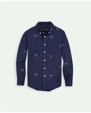 Brooks Brothers Boys Cotton Poplin Lacrosse Print Sport Shirt Navy Brooks Brothers