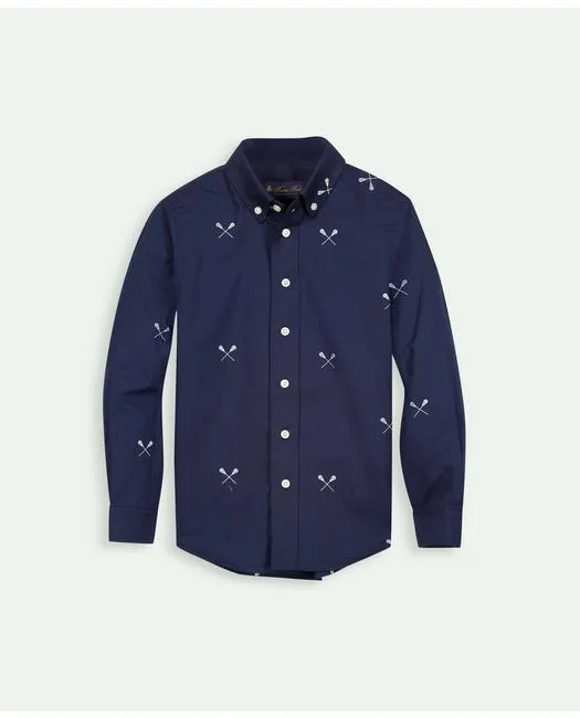 Brooks Brothers Chemise de sport en popeline de coton pour garçons avec impression lacrosse Bleu marine Brooks Brothers