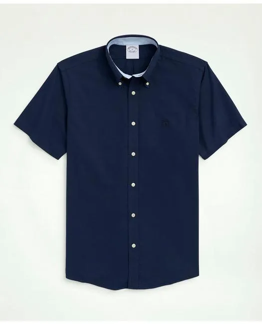 Brooks Brothers Chemise de sport homme à col boutonné et manches courtes en oxford infroissable extensible Bleu marine Brooks Brothers