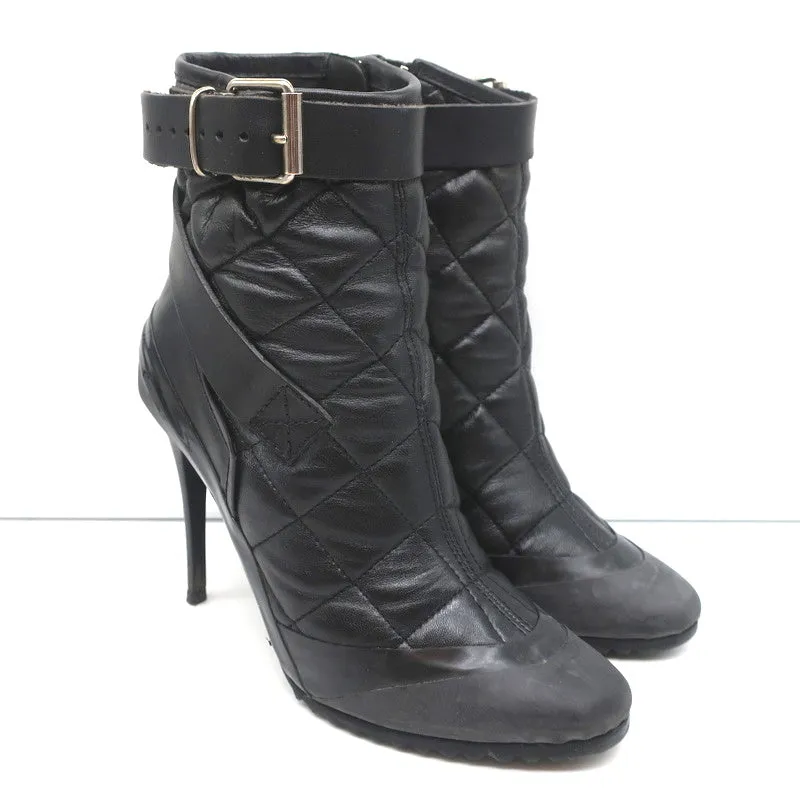 Bottes cheville Burberry Brit Beverley 100 en cuir matelassé noir et caoutchouc taille 37