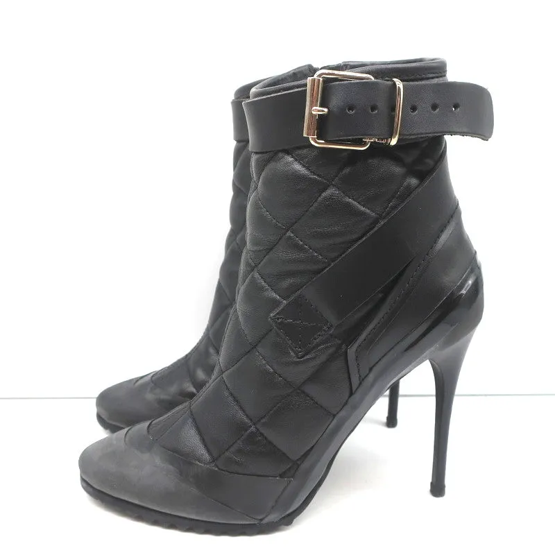 Bottes cheville Burberry Brit Beverley 100 en cuir matelassé noir et caoutchouc taille 37
