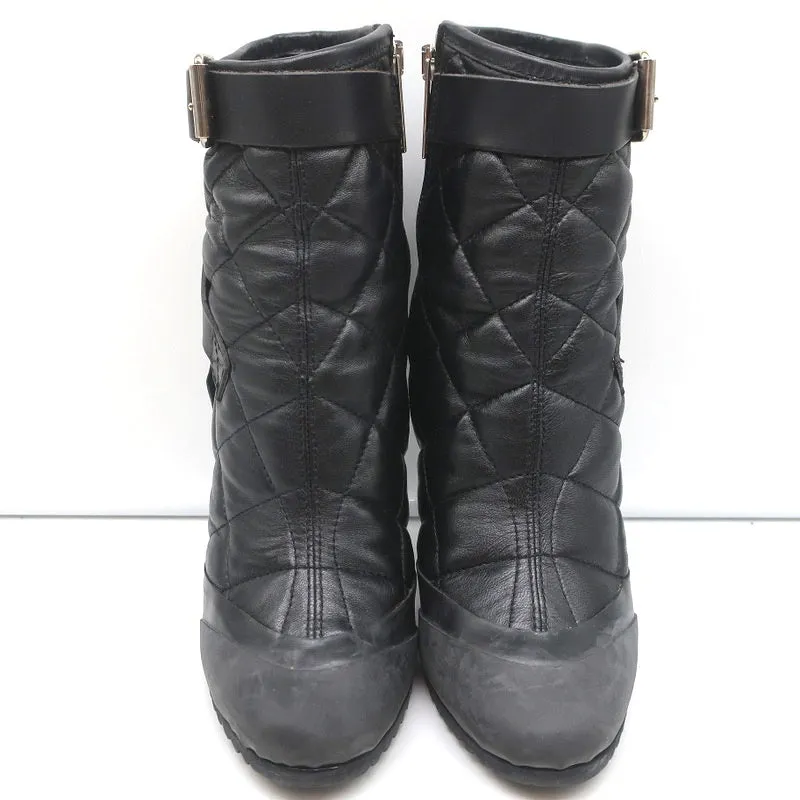 Bottes cheville Burberry Brit Beverley 100 en cuir matelassé noir et caoutchouc taille 37