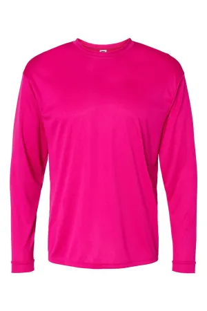 C2 Sport Mens Performance Moisture Wicking Long Sleeve Crewneck T-Shirt - Hot Pink Clothing C2-Sport