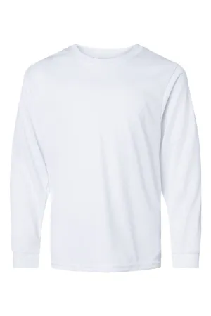 C2 Sport Youth Performance Moisture Wicking Long Sleeve Crewneck T-Shirt - White Clothing C2-Sport