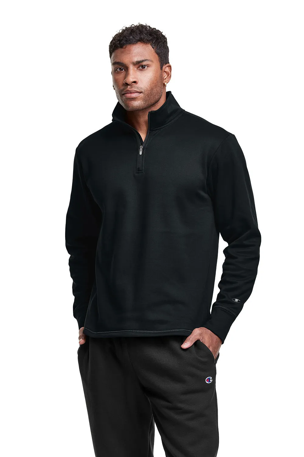 Pull à capuche sport Champion pour hommes avec fermeture 1/4 - Noir