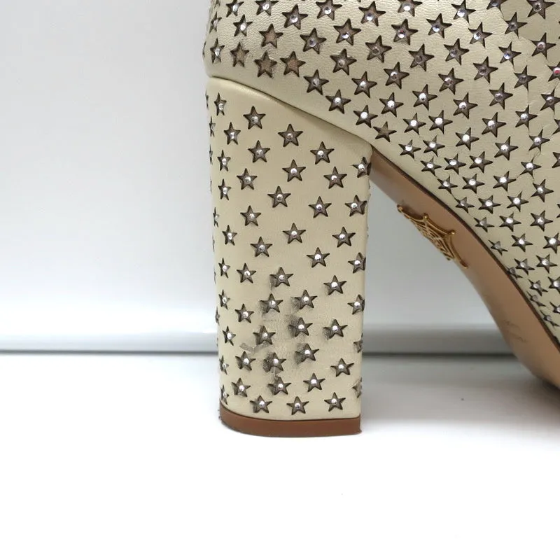 Charlotte Olympia Bottine Alba Star en Cuir Crème à Incrustations de Cristal Taille 38