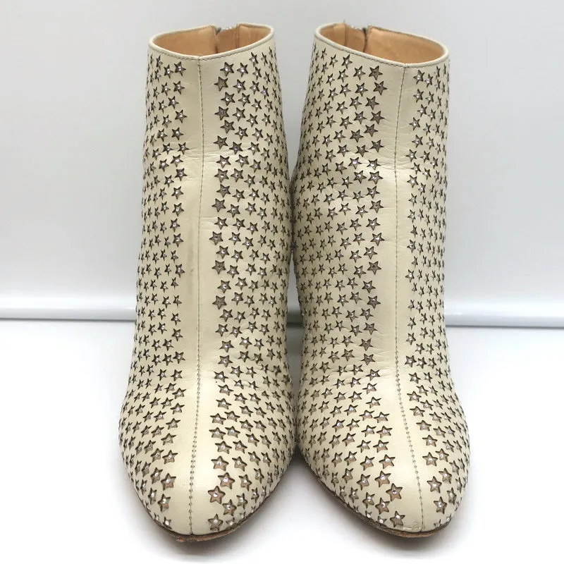 Charlotte Olympia Bottine Alba Star en Cuir Crème à Incrustations de Cristal Taille 38