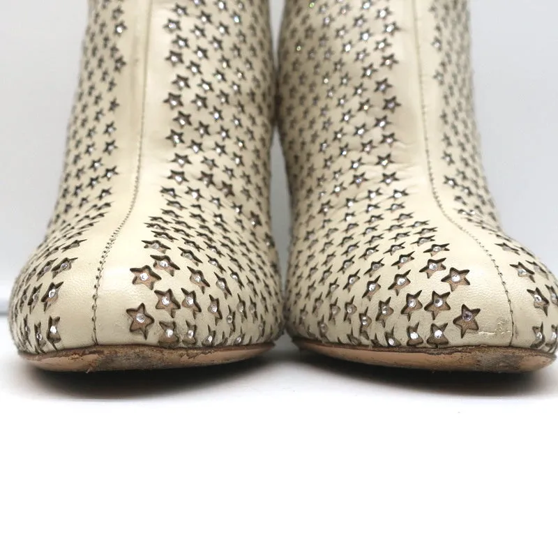 Charlotte Olympia Bottine Alba Star en Cuir Crème à Incrustations de Cristal Taille 38