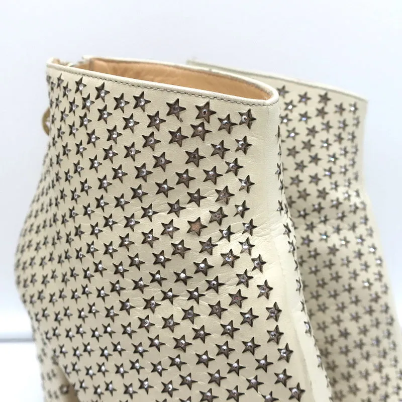 Charlotte Olympia Bottine Alba Star en Cuir Crème à Incrustations de Cristal Taille 38