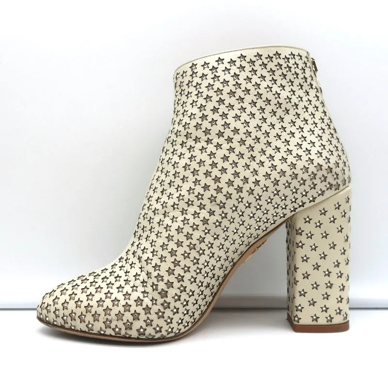 Charlotte Olympia Bottine Alba Star en Cuir Crème à Incrustations de Cristal Taille 38