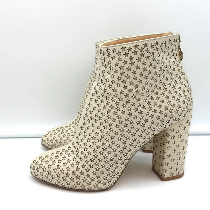 Charlotte Olympia Bottine Alba Star en Cuir Crème à Incrustations de Cristal Taille 38