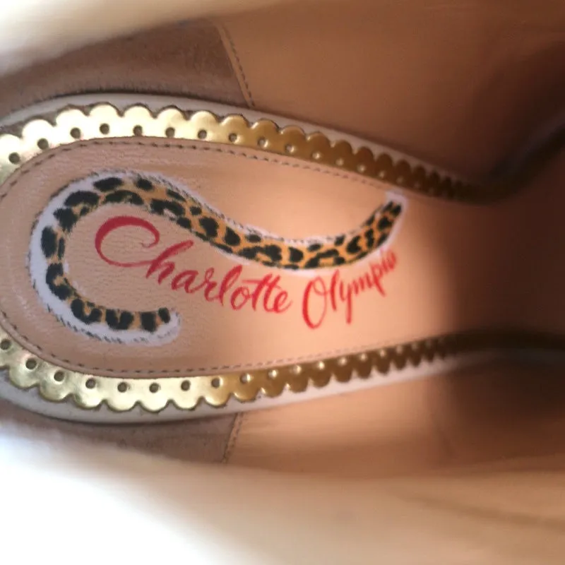 Charlotte Olympia Bottine Alba Star en Cuir Crème à Incrustations de Cristal Taille 38