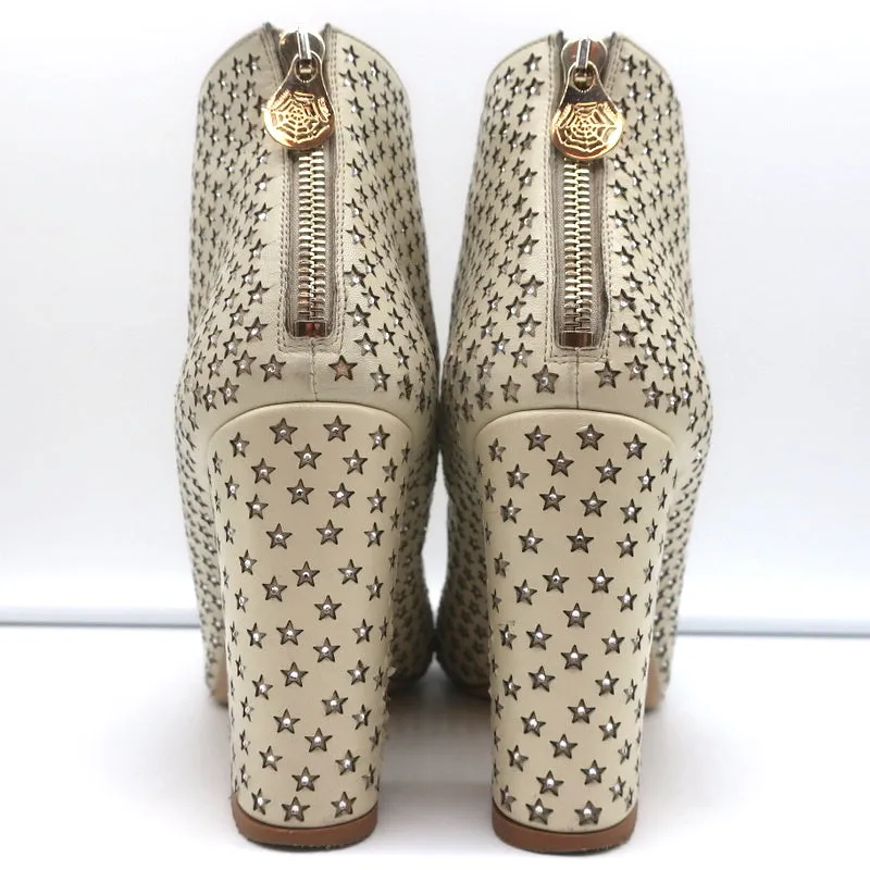 Charlotte Olympia Bottine Alba Star en Cuir Crème à Incrustations de Cristal Taille 38
