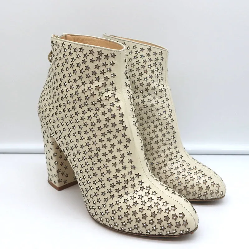Charlotte Olympia Bottine Alba Star en Cuir Crème à Incrustations de Cristal Taille 38
