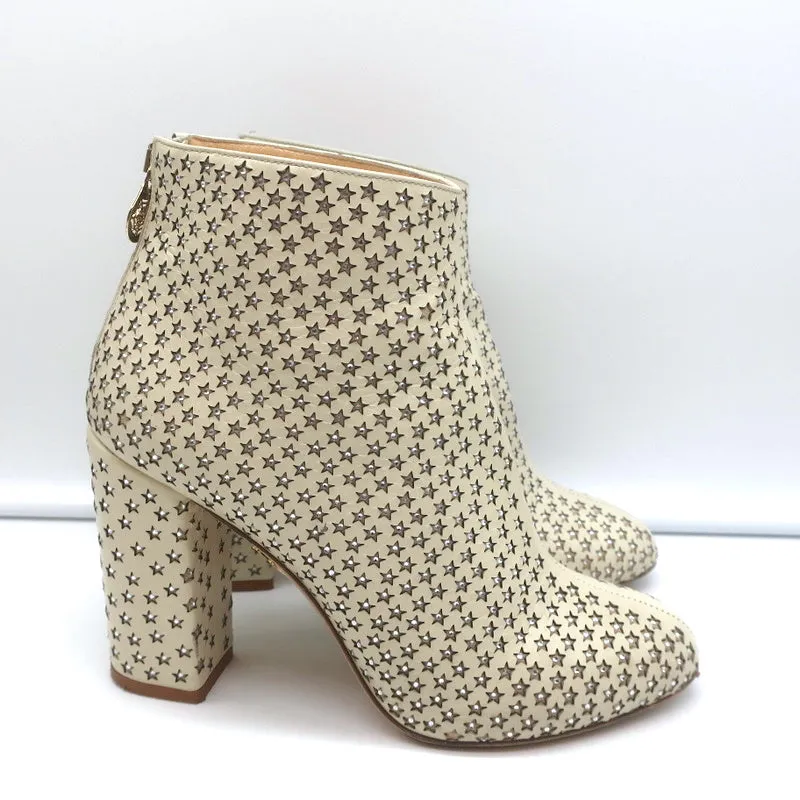 Charlotte Olympia Bottine Alba Star en Cuir Crème à Incrustations de Cristal Taille 38