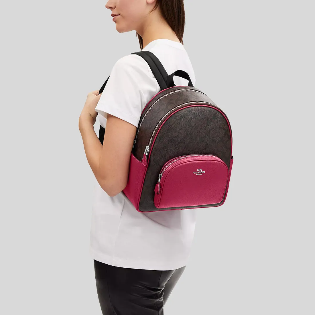 Sac à dos COACH Court en toile signature marron/violet vif 5671