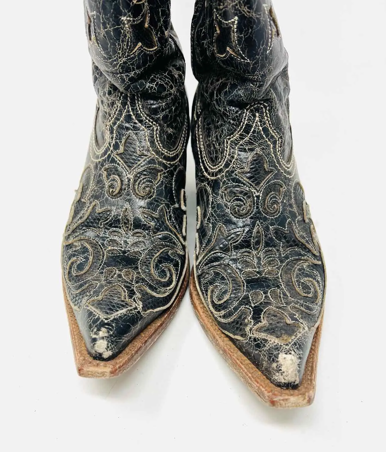 Corral Taille 7.5 Noir/Crème Cuir Craquelé AVEC BOÎTE !!! Chaussures Bottes
