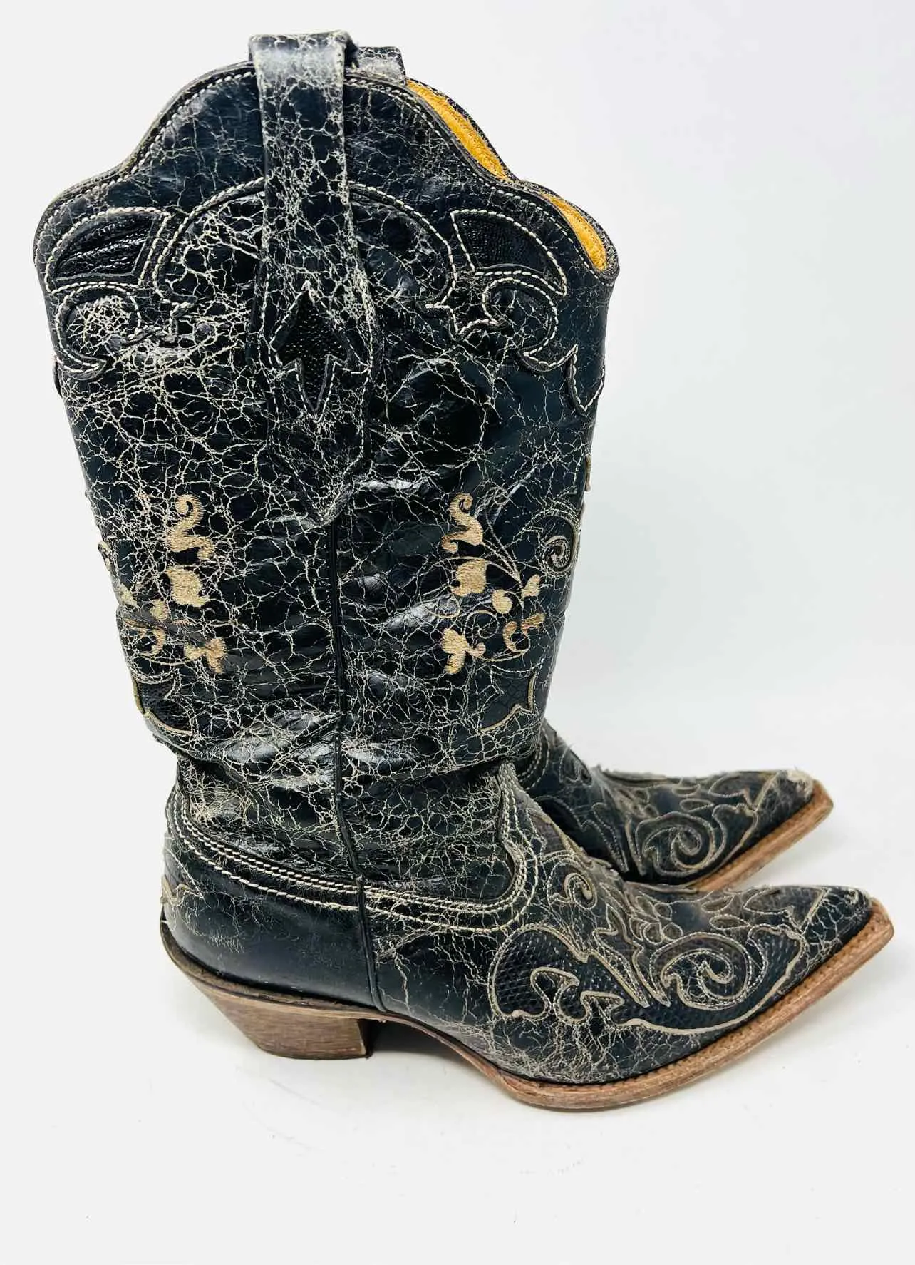 Corral Taille 7.5 Noir/Crème Cuir Craquelé AVEC BOÎTE !!! Chaussures Bottes