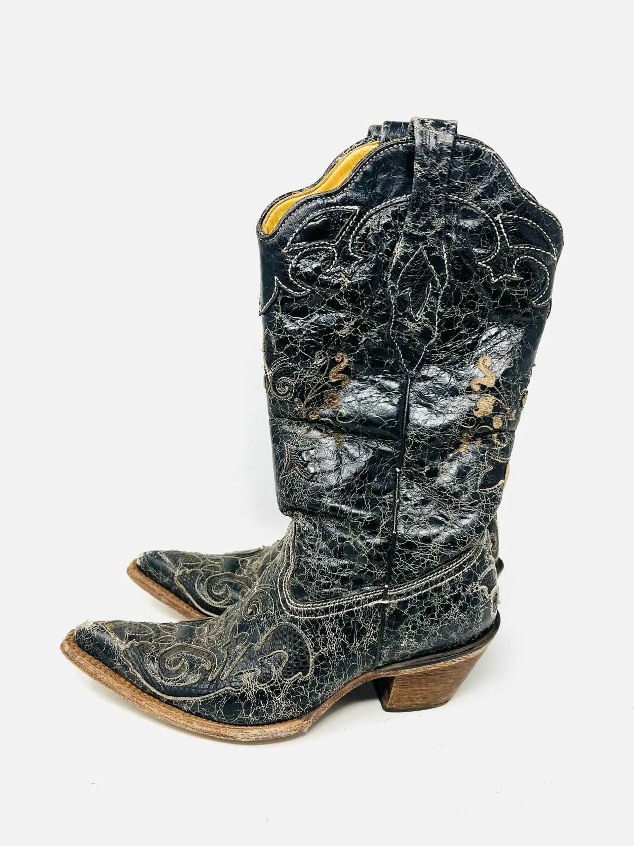 Corral Taille 7.5 Noir/Crème Cuir Craquelé AVEC BOÎTE !!! Chaussures Bottes
