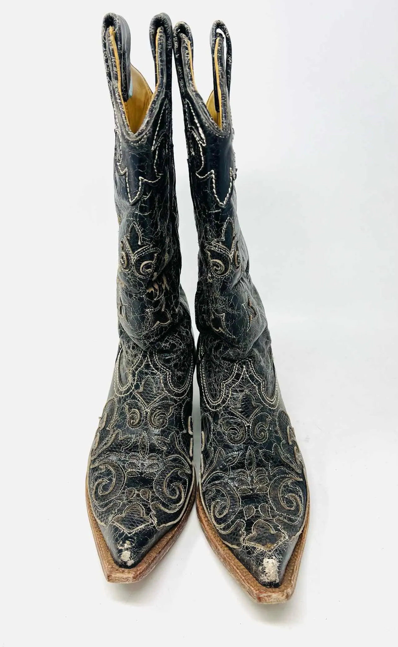Corral Taille 7.5 Noir/Crème Cuir Craquelé AVEC BOÎTE !!! Chaussures Bottes