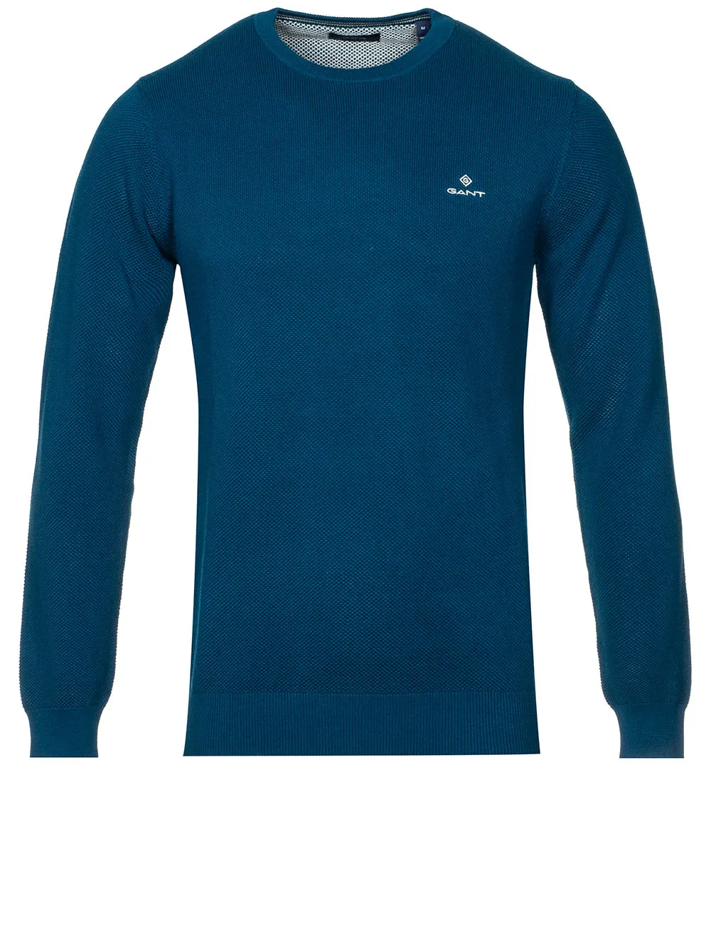 Pull en piqué de coton à col rond Bleu marin