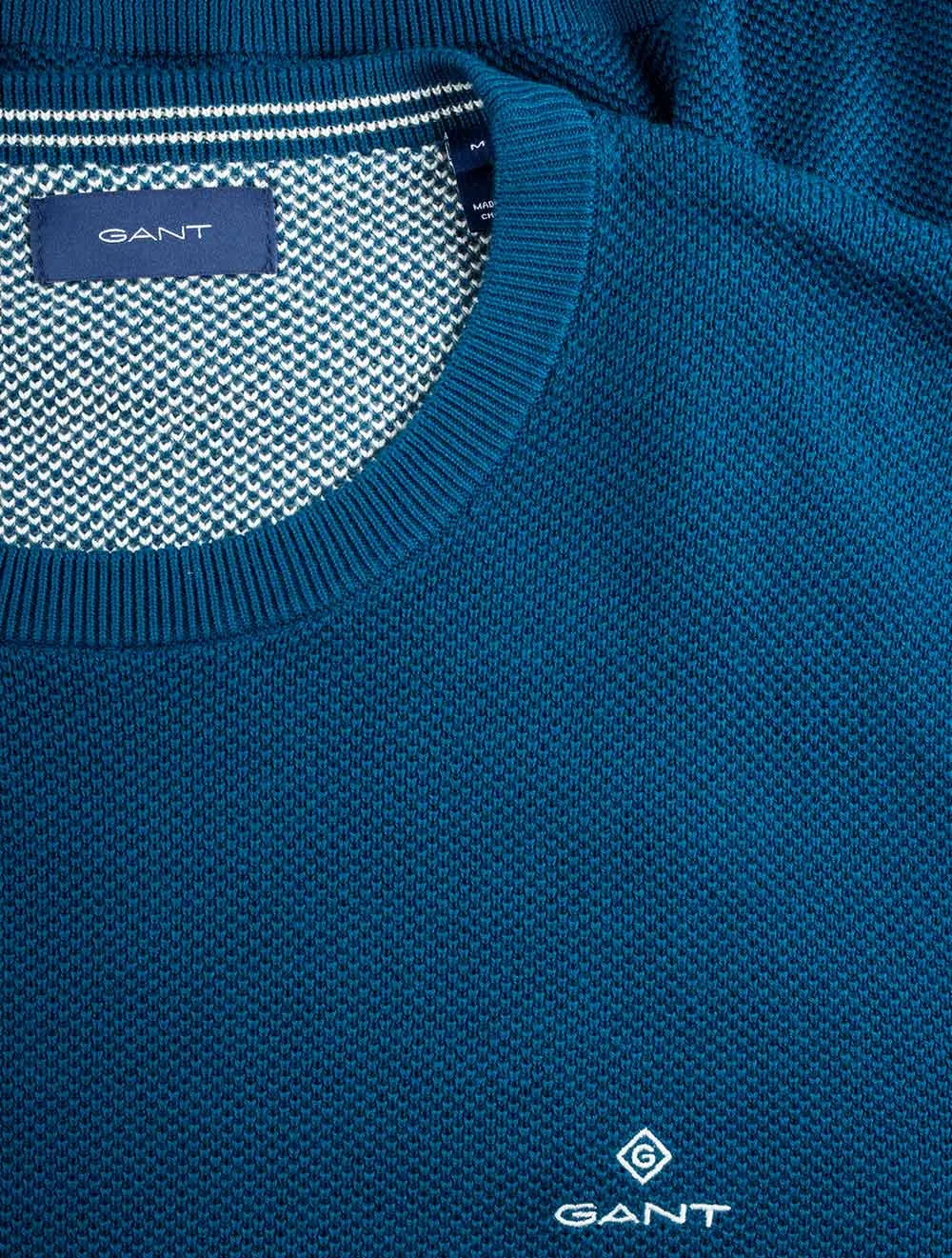 Pull en piqué de coton à col rond Bleu marin