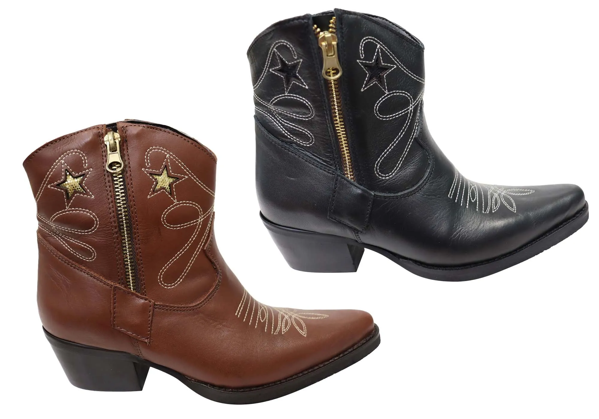 Bottes cheville western en cuir pour femmes D Milton Daisy - Chaussures D Milton
