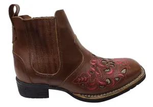 D Milton Emma Womens Leather Western Cowboy Chelsea Ankle Boots D Milton Shoes