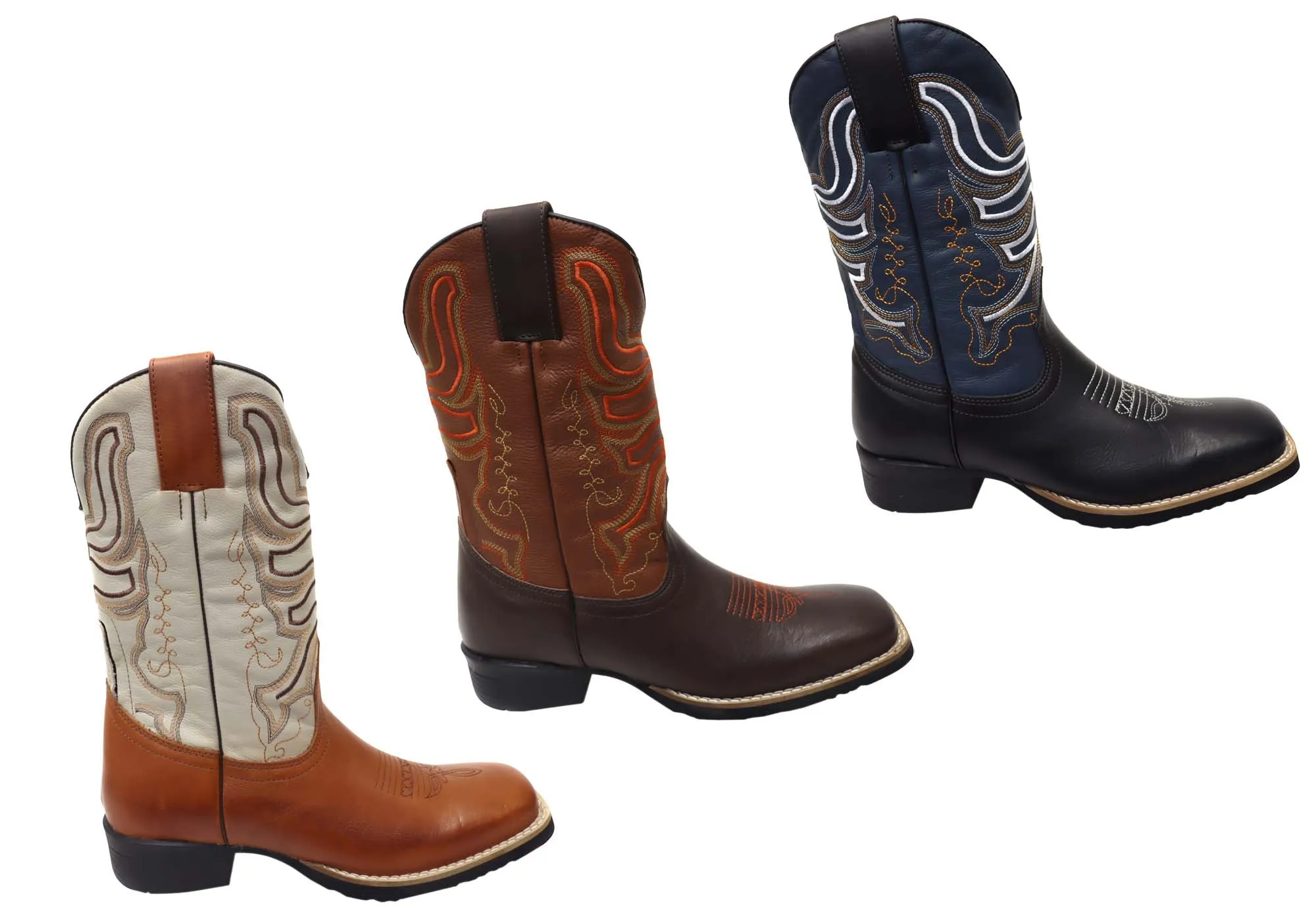 Bottes de cowboy occidentales confortables en cuir pour hommes D Milton Ridgeland - Chaussures D Milton
