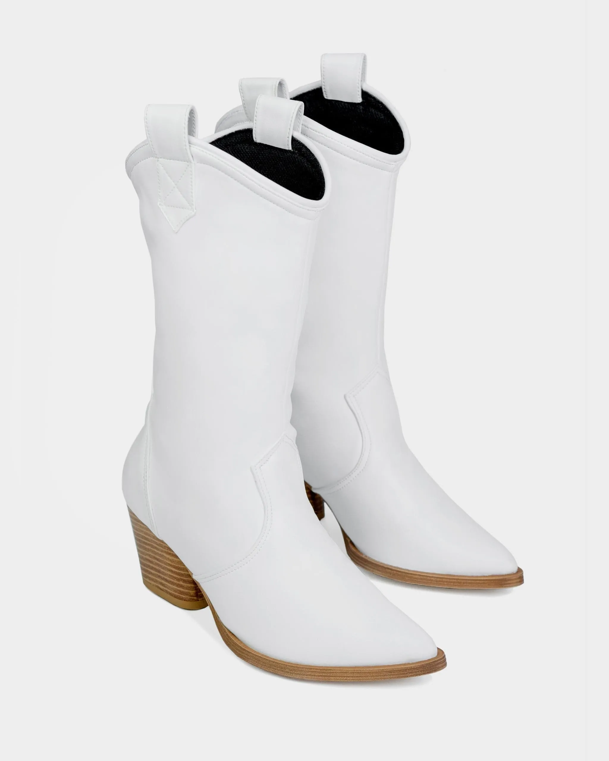 Bottes cowboy à talons en cuir végan Desserto® en cactus Nopal blanc
