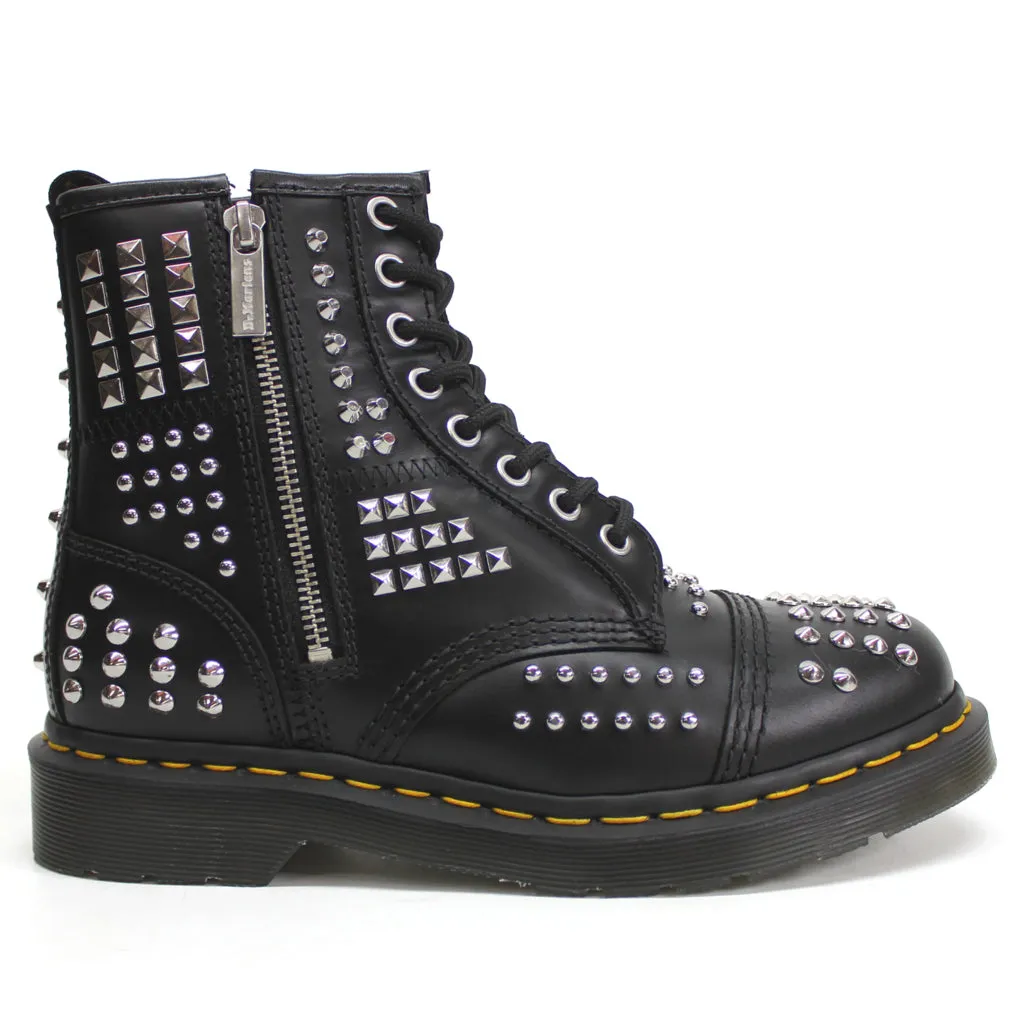 Bottes motardes unisexes Dr. Martens 1460 à lacets et zip avec rivets en cuir Atlas