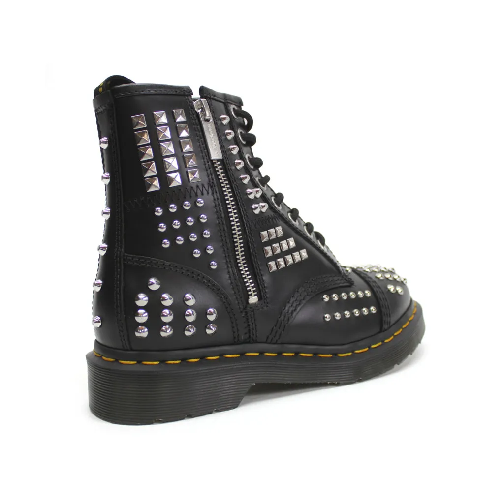 Bottes motardes unisexes Dr. Martens 1460 à lacets et zip avec rivets en cuir Atlas