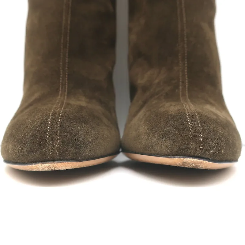 Bottes Dries Van Noten à talon courbé en daim olive taille 41