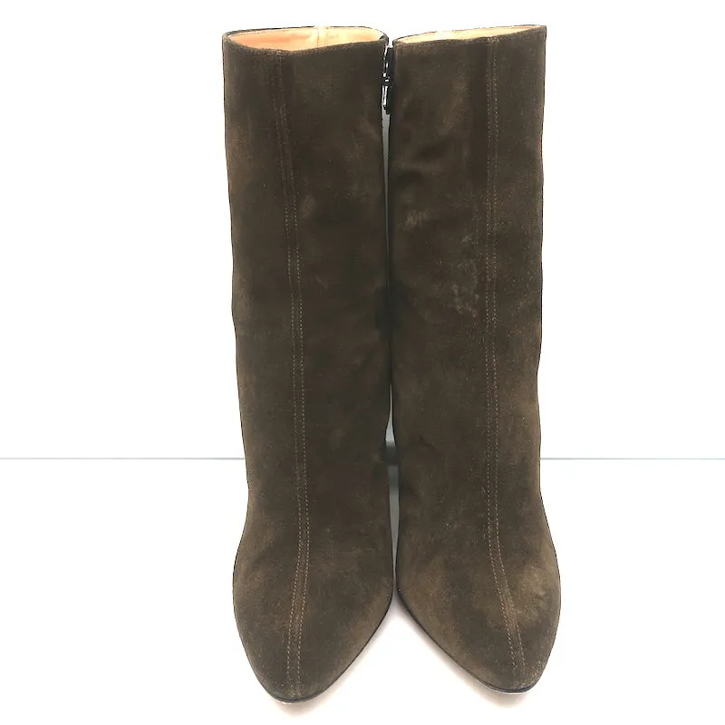 Bottes Dries Van Noten à talon courbé en daim olive taille 41